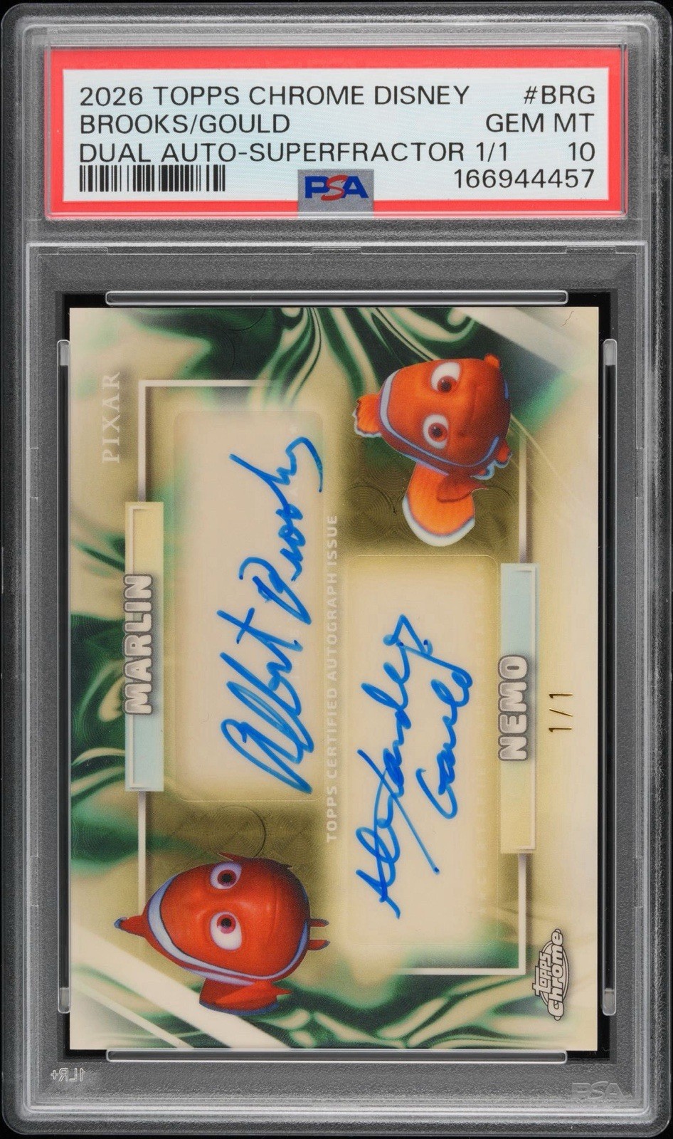 2026 Topps Disney Chrome Finding Nemo Marlin Dual Autograph 1/1 Superfractor PSA