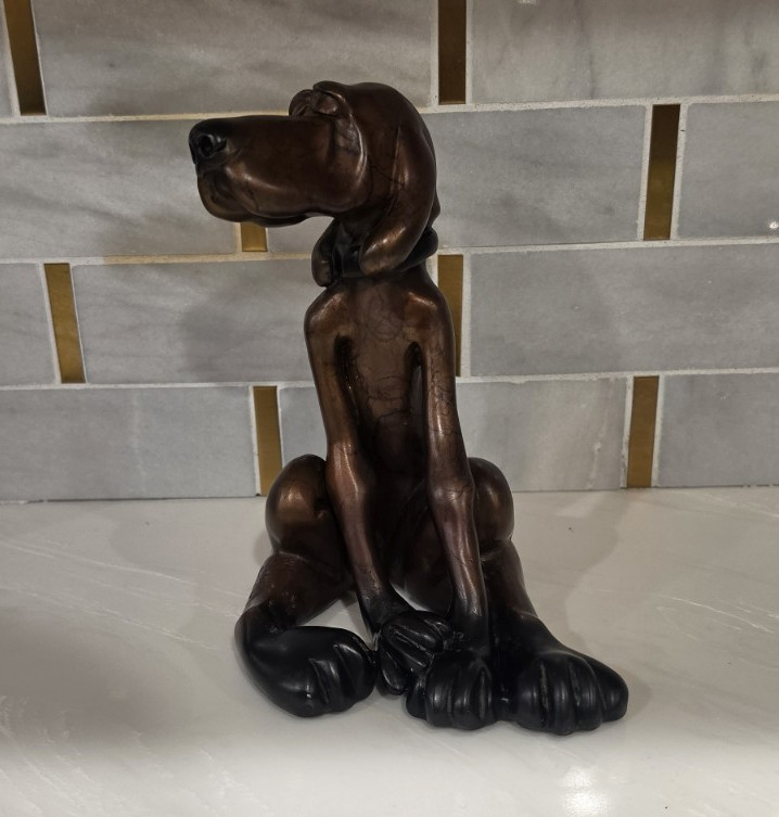 Elkington Dog Figurine Metal Sculpture, Brown/Black, Antique Finish, 3D Effect