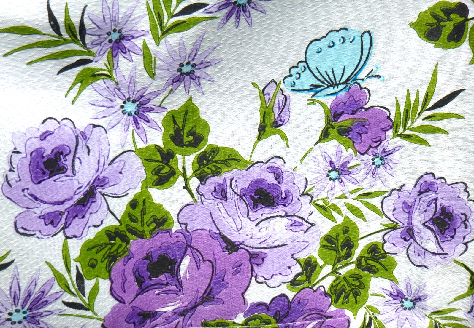 4 Panels Vtg Mid Century Purple Floral Fiberglass Pinch Pleat Curtains 22x36