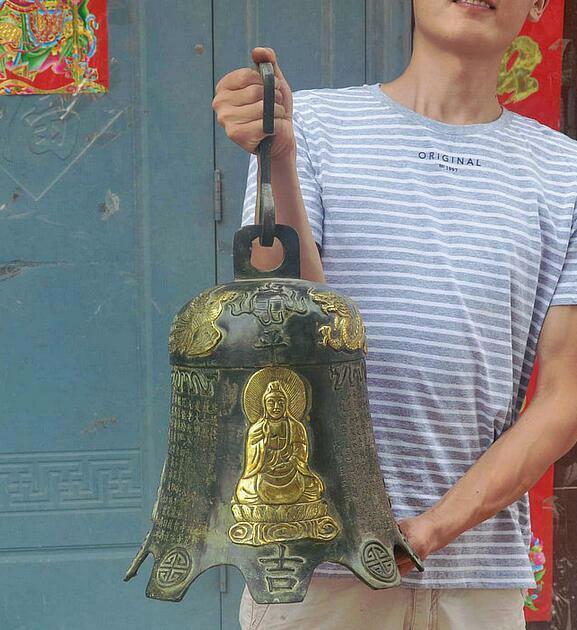 16 Old China Buddhism Temple Bronze Gilt Sakyamuni Manjushri Dragon Phoenix Bell