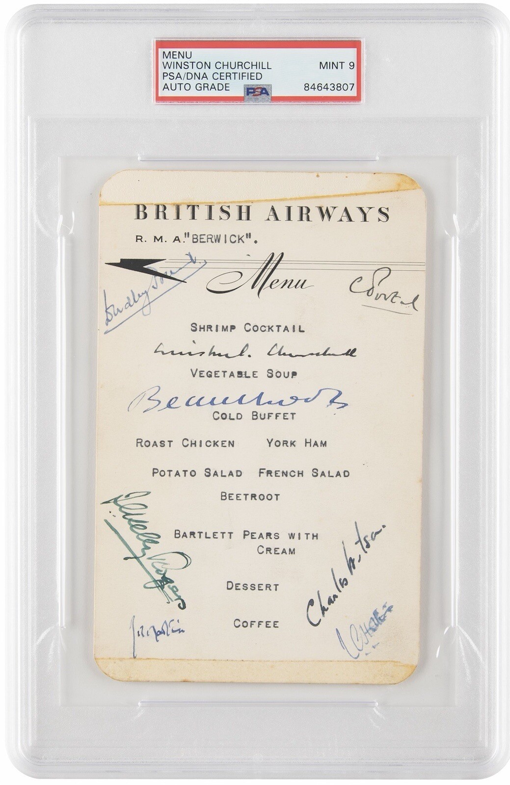 Winston Churchill Signed Flight Document WWII Cabinet US Visit PSA/DNA 9 Encased