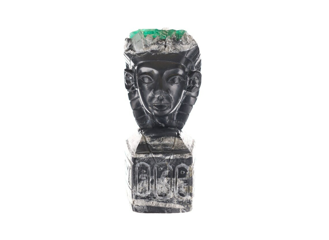 Natural Colombian Emerald Hand Carved Rough Egyptian Sculpture For Collectors Natural Colombian Emerald Hand Carved Rough Egyptian Sculpture For Collectors