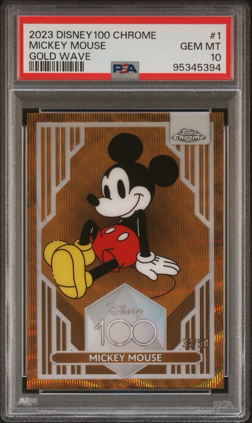 2023 Topps Chrome Disney 100 Mickey Mouse Gold Wave Refractor PSA 10 