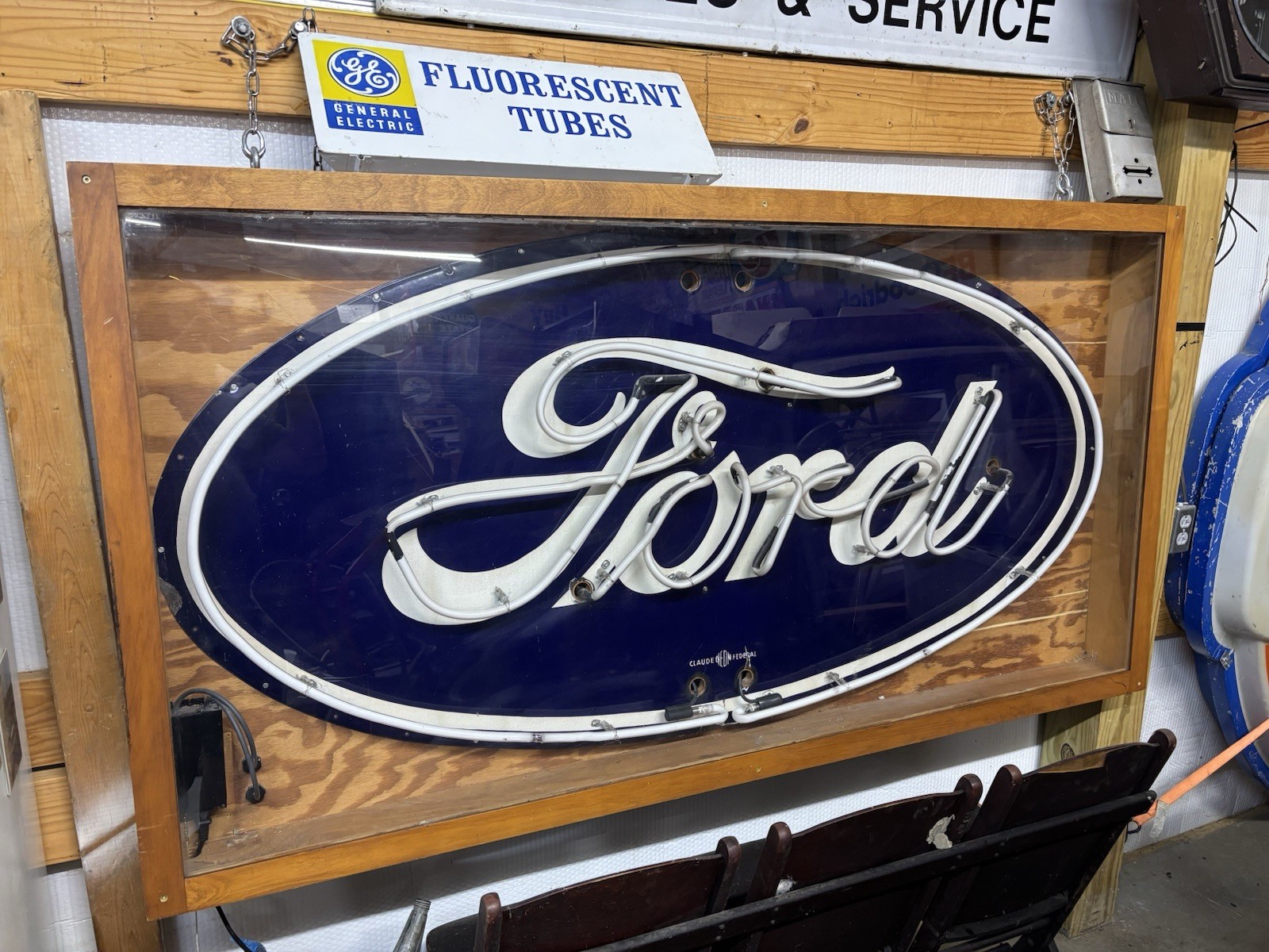 Original 3’x6’ Porcelain Ford Neon, in shadow box ready to hang lights up Original 3’x6’ Porcelain Ford Neon, in shadow box ready to hang lights up