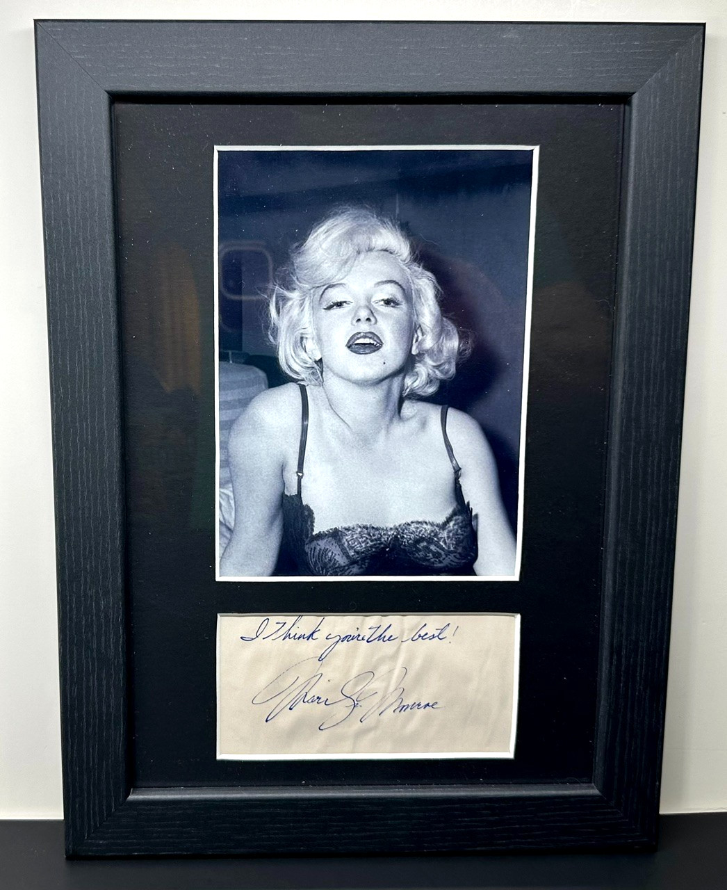 1950's Marilyn Monroe Signed and Inscribed Page Framed w/ B&W Photo Autographed 1950's Marilyn Monroe Signed and Inscribed Page Framed w/ B&W Photo Autographed