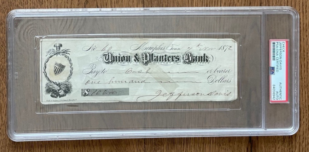 Jefferson Davis PSA Signed Check Autograph Confederate President bas Civil War