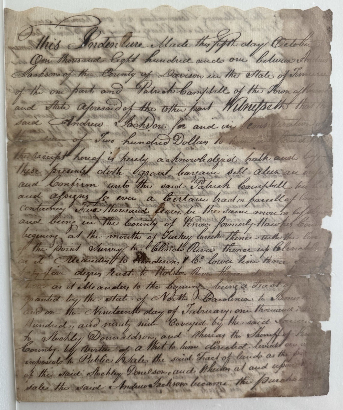 1801 Andrew Jackson Signed Land Deed Tennessee 5000 Acres Knox County 1801 Andrew Jackson Signed Land Deed Tennessee 5000 Acres Knox County