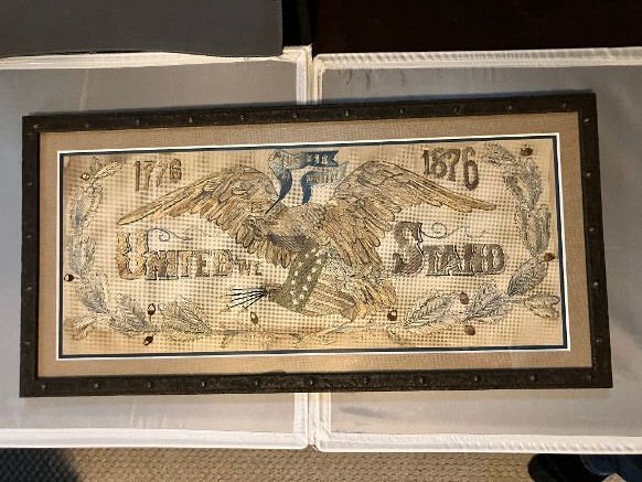 Antique Patriotic Needlework Sampler 1776-1876 Centennial Very Rare Excellent