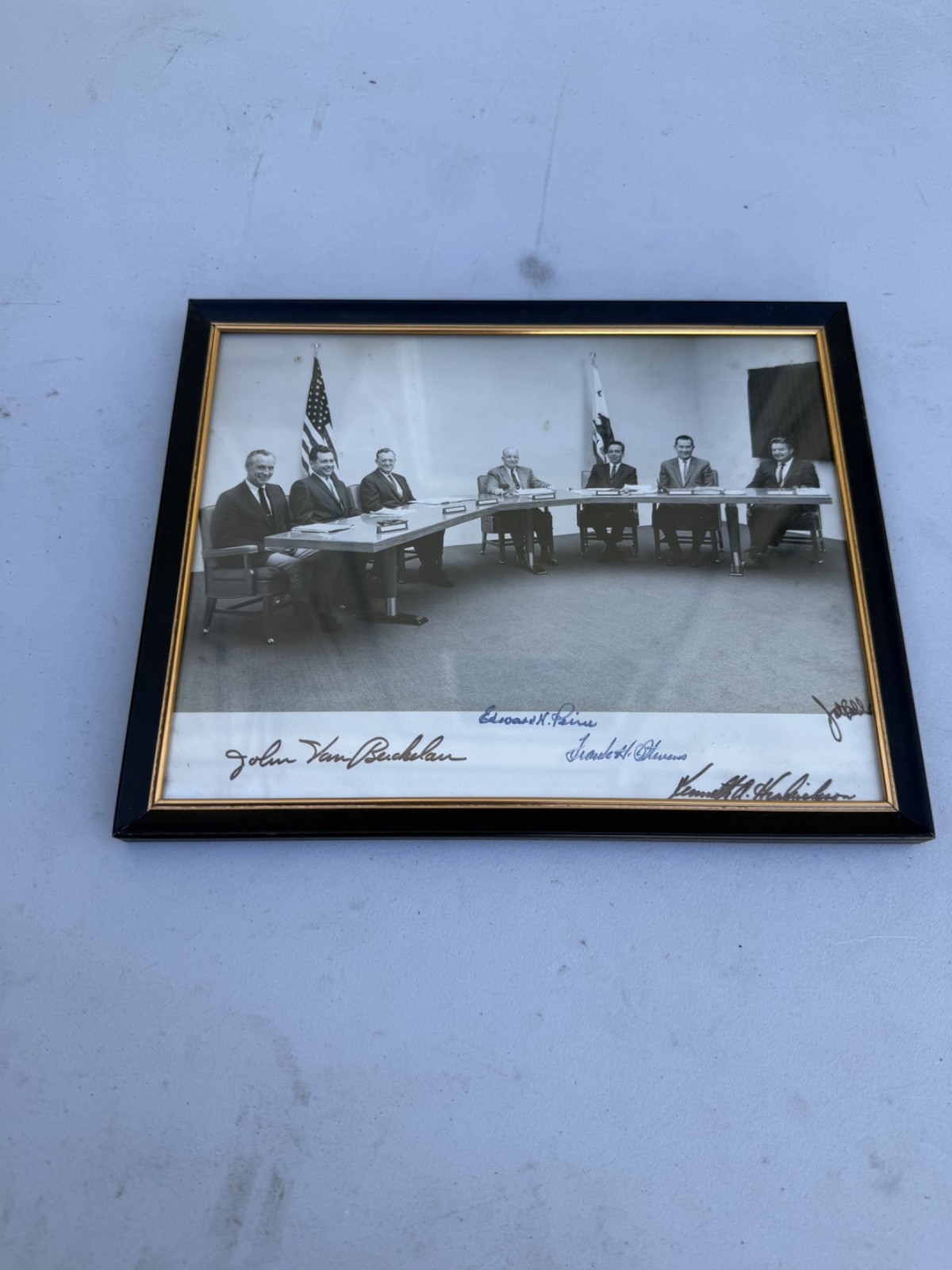 framed BW photograph likely depicts a high-level government or corporate SIGNED framed BW photograph likely depicts a high-level government or corporate SIGNED