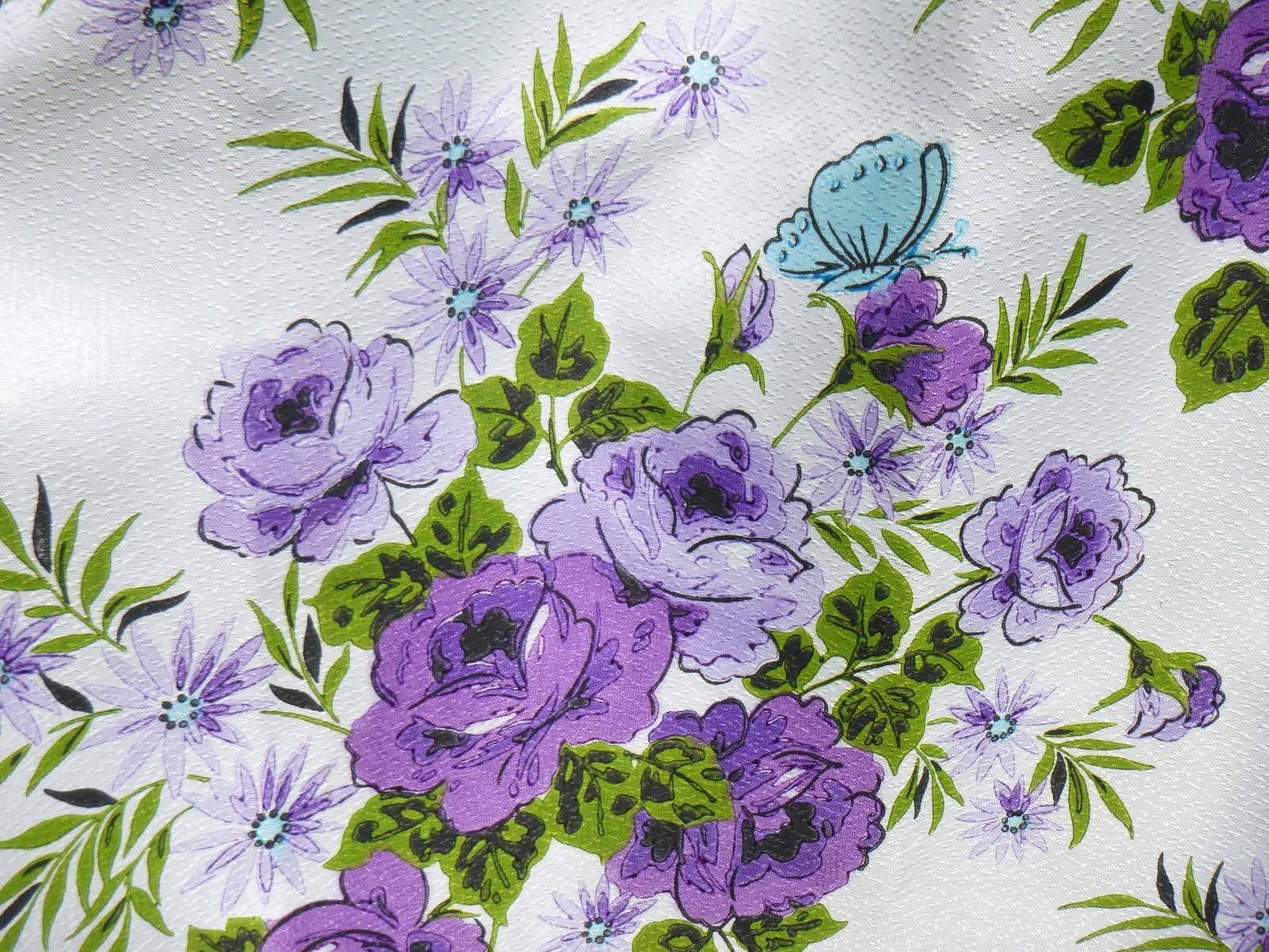4 Panels Vtg Mid Century Purple Floral Fiberglass Pinch Pleat Curtains 22x36