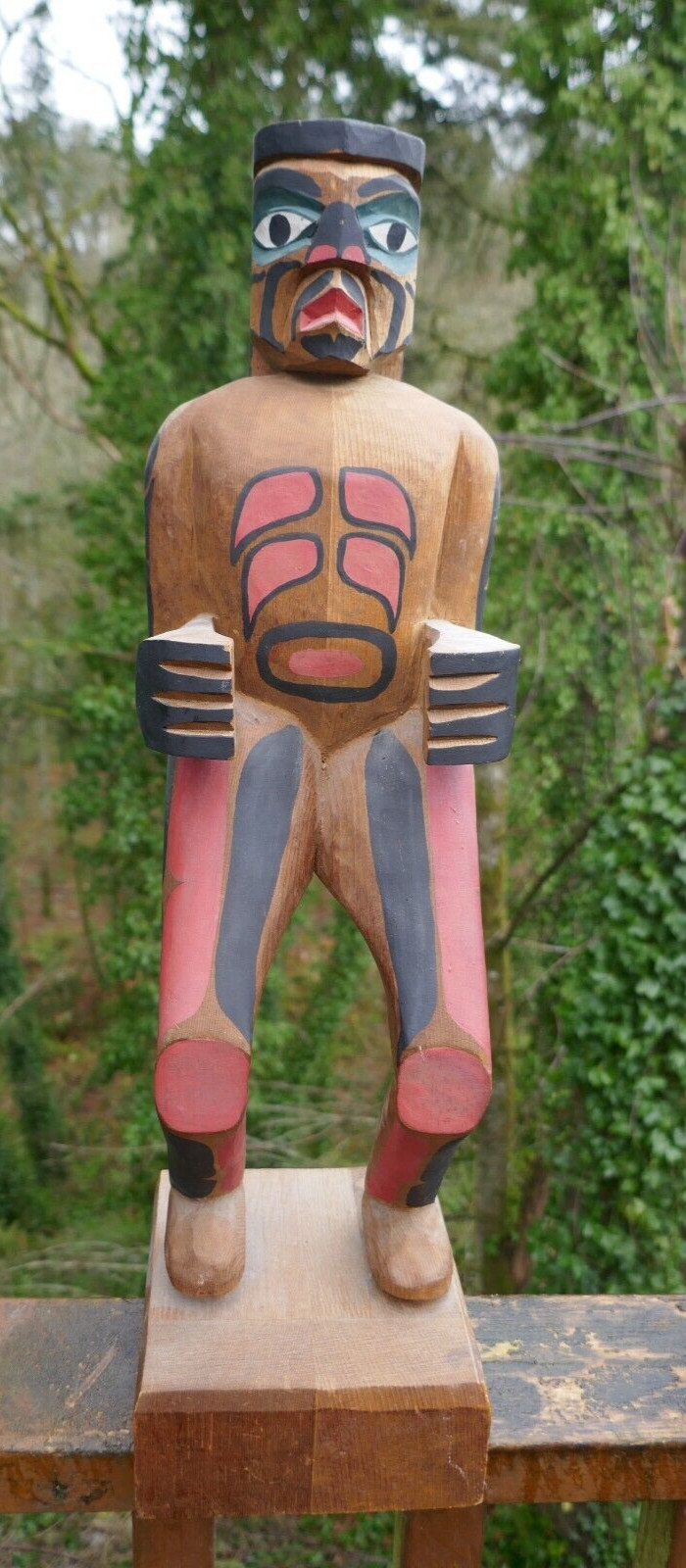 Vintage Ed Raub Makah Native Hand Carved Cedar Polychrome Totem Vintage Ed Raub Makah Native Hand Carved Cedar Polychrome Totem