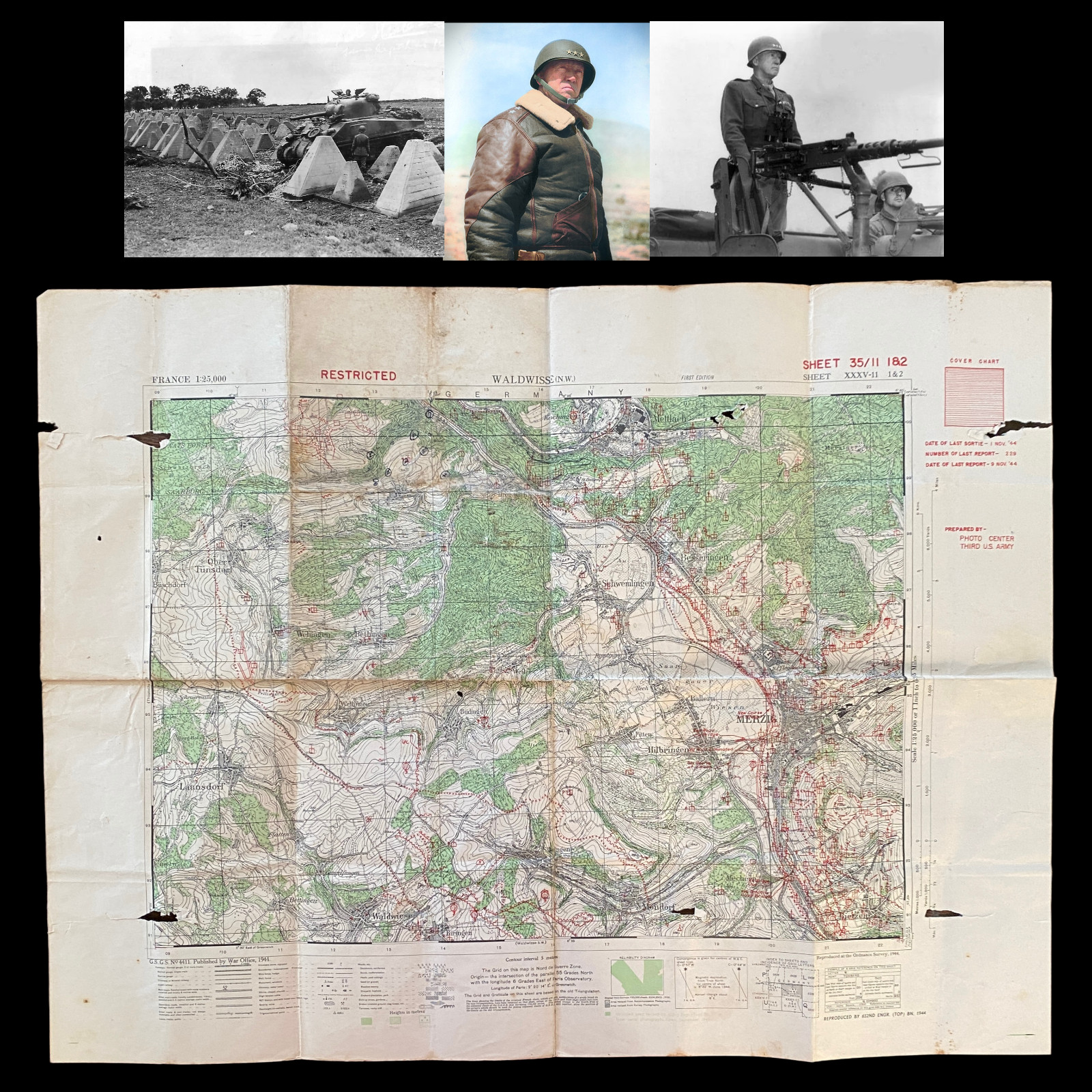 RARE WWII Lt. Gen. George Patton Third Army Siegfried Line Combat Assault Map RARE WWII Lt. Gen. George Patton Third Army Siegfried Line Combat Assault Map