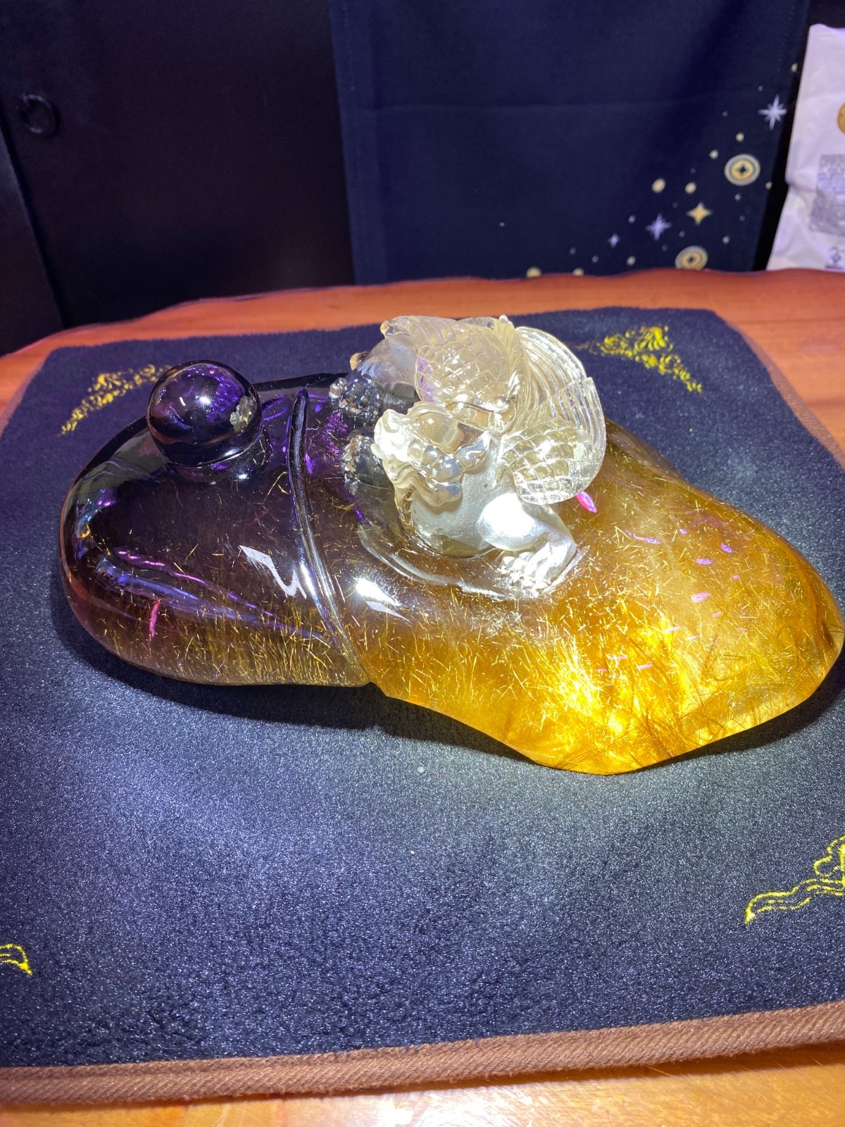 11LB Rare TOP Natural Gold Rutilated Quartz Carved Crystal Pi Xiu Reiki healing 11LB Rare TOP Natural Gold Rutilated Quartz Carved Crystal Pi Xiu Reiki healing