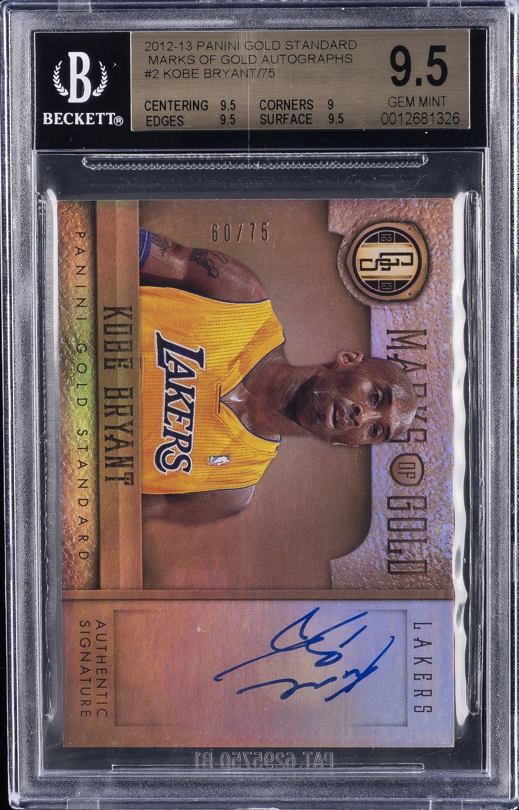 2012-13 PANINI GOLD STANDARD MARKS OF GOLD AUTOS #2 KOBE BRYANT BGS 9.5