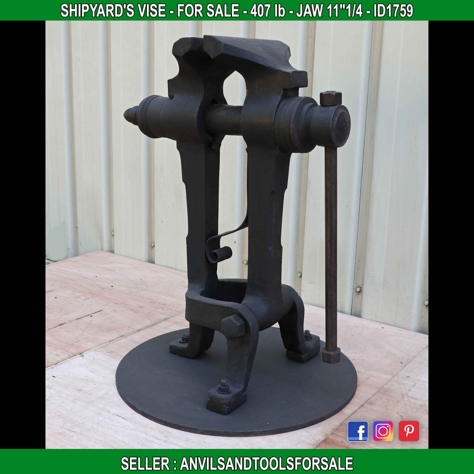 Monster vise (French) 407 lb Jaw 11'1/4 - anvil - ID 1759