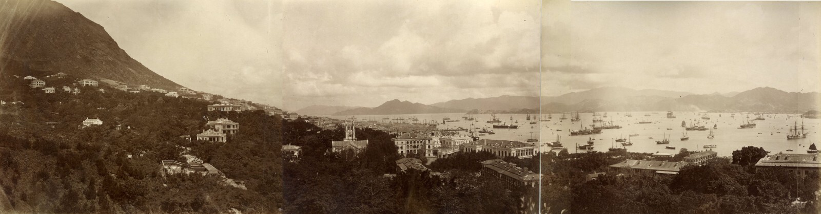 VERY RARE CHINA HONG KONG 3-PART PANORAMA ALBUMEN PHOTOGRAPH 1880'S VERY RARE CHINA HONG KONG 3-PART PANORAMA ALBUMEN PHOTOGRAPH 1880'S