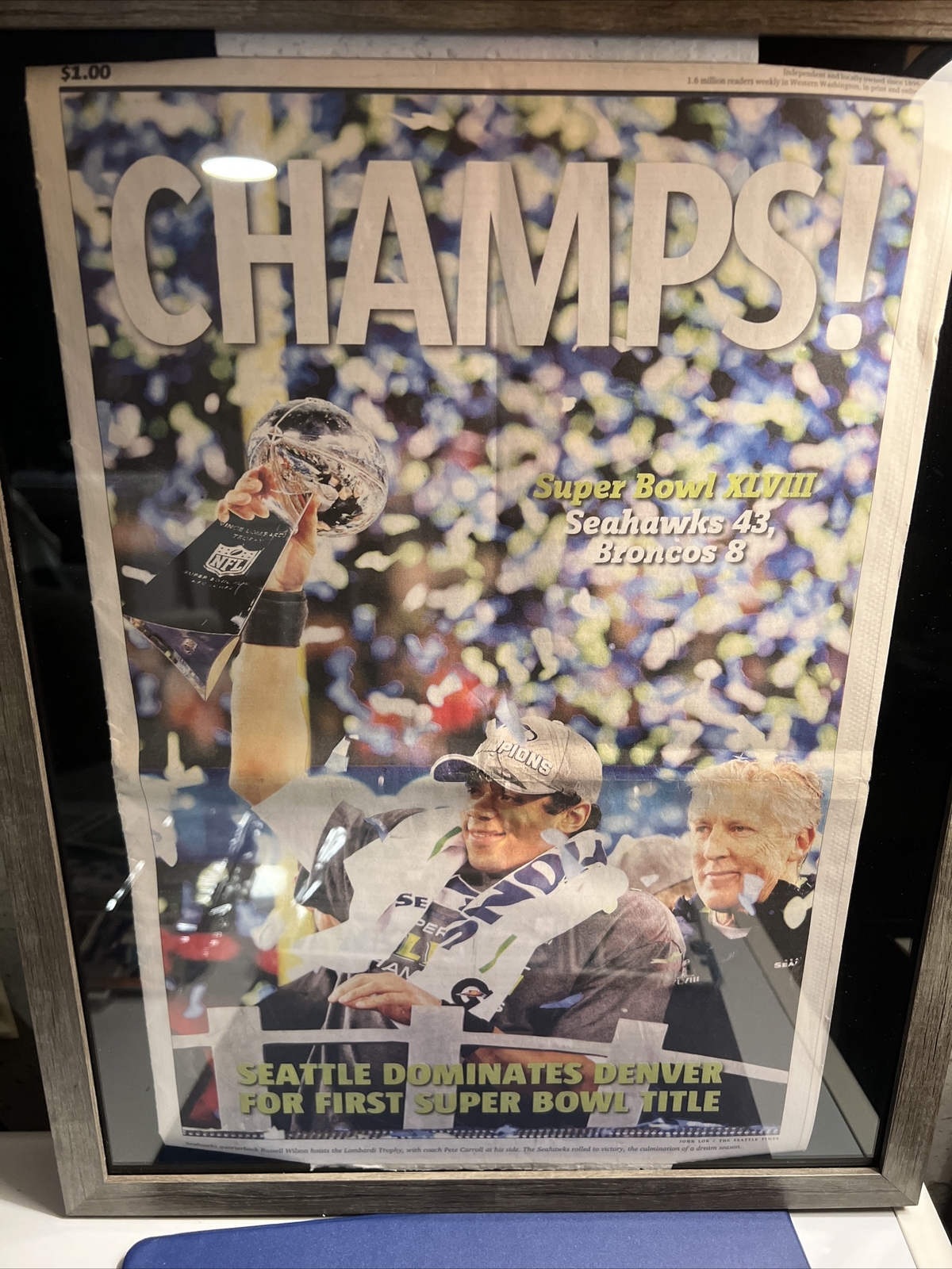 Newspaper , Seattle Beats Denver First Superbowl Win