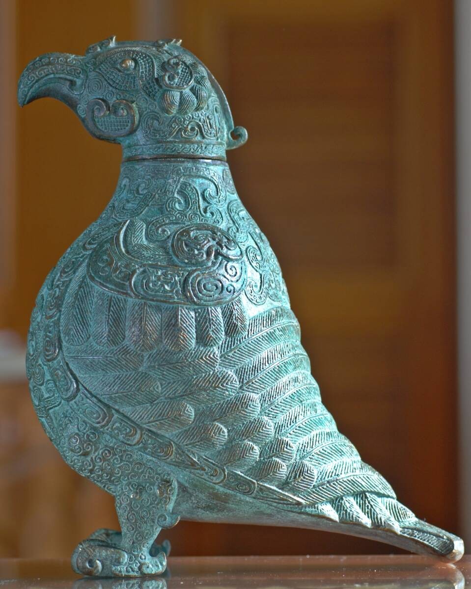 Ancient Chinese Bronze Bird Vessel Spring & Autumn Period 26cm Artifact