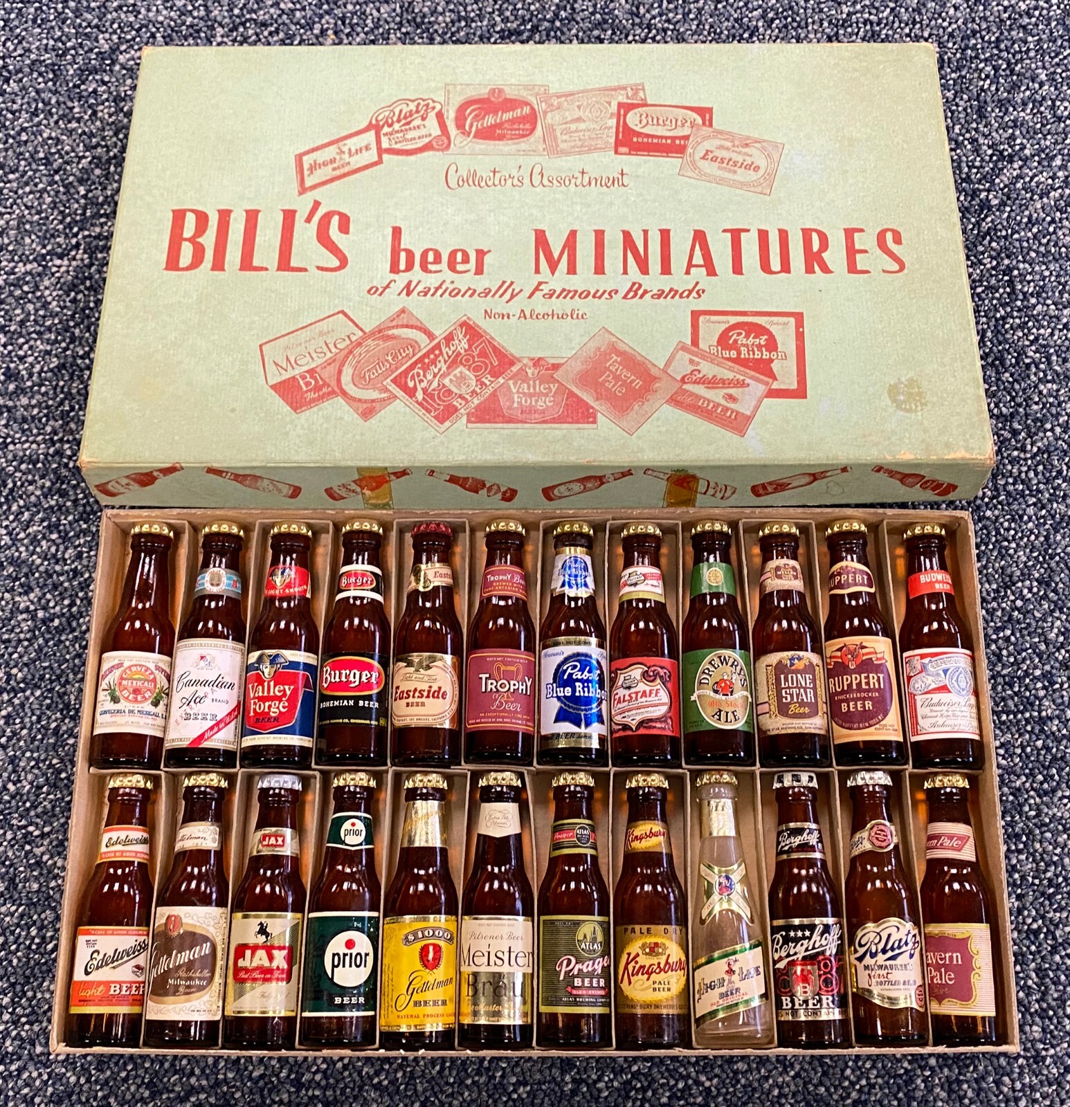 BILL'S BEER MINIATURES COMPLETE HQ SET (24) PABST FALSTAFF BUD JAX BLATZ BURGER