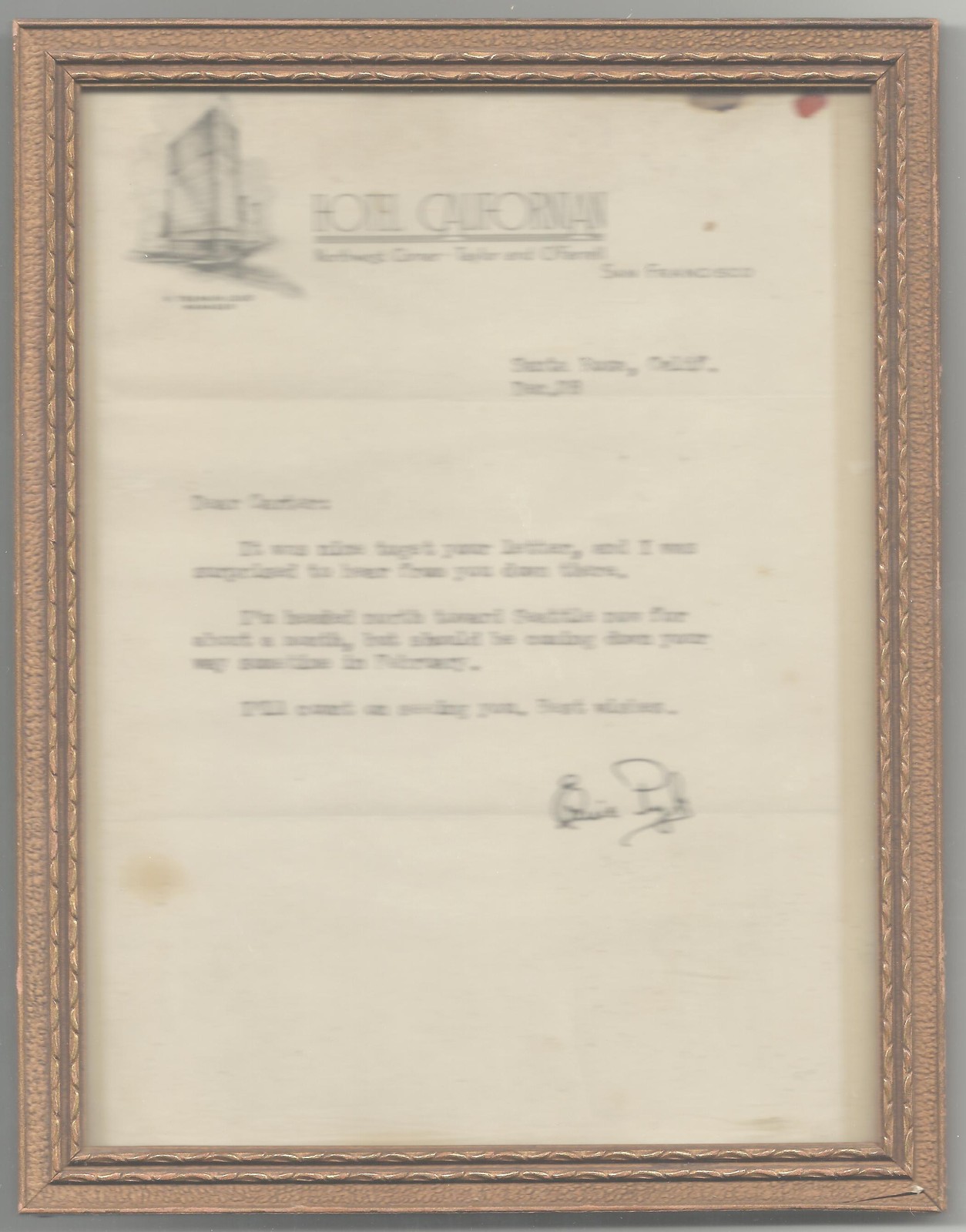 ERNIE PYLE Dec 28 1941 - Typed Letter Signed Hotel Californian Santa Rosa CA ERNIE PYLE Dec 28 1941 - Typed Letter Signed Hotel Californian Santa Rosa CA