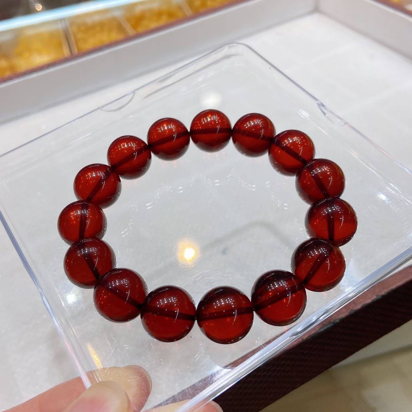 Natural Burmese Blood Amber Bracelet, 14mm, High Clarity Rich Wine Red