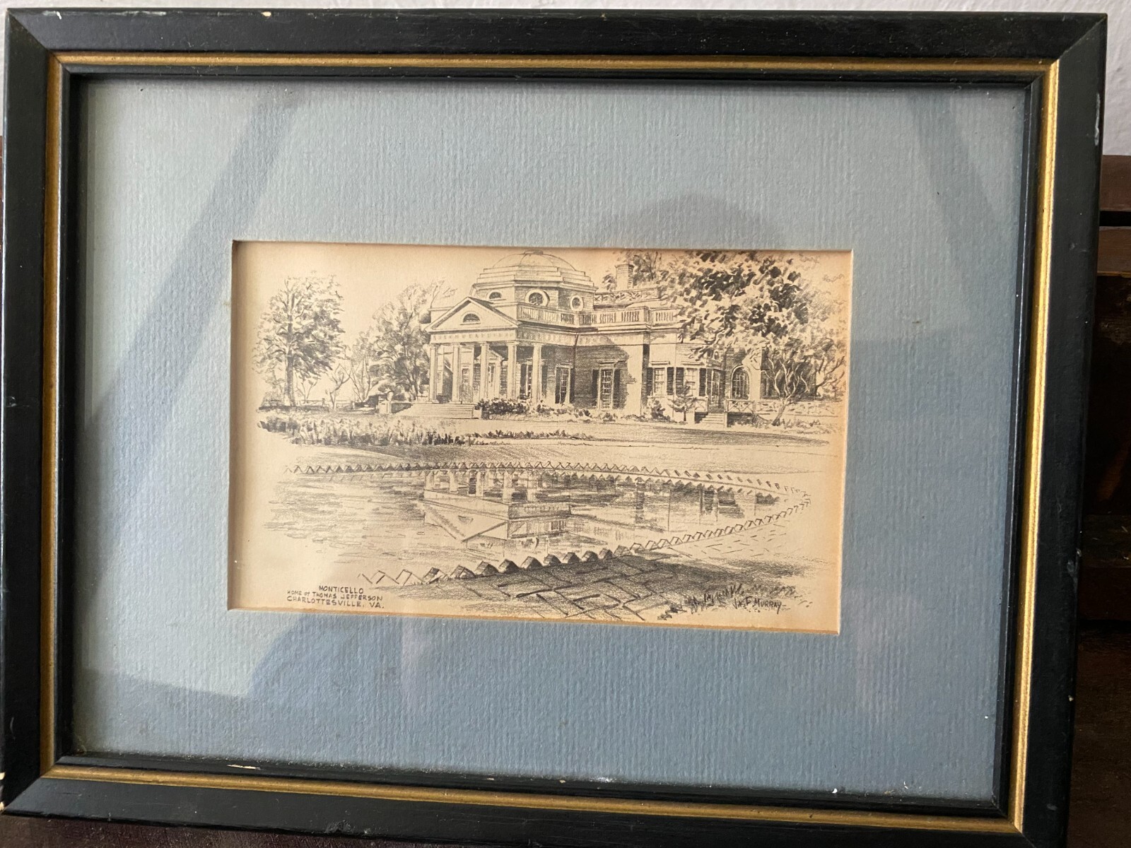 Framed James F Murray Monticello Home of Thomas Jefferson, framed 8 7/8 x 6 3/4