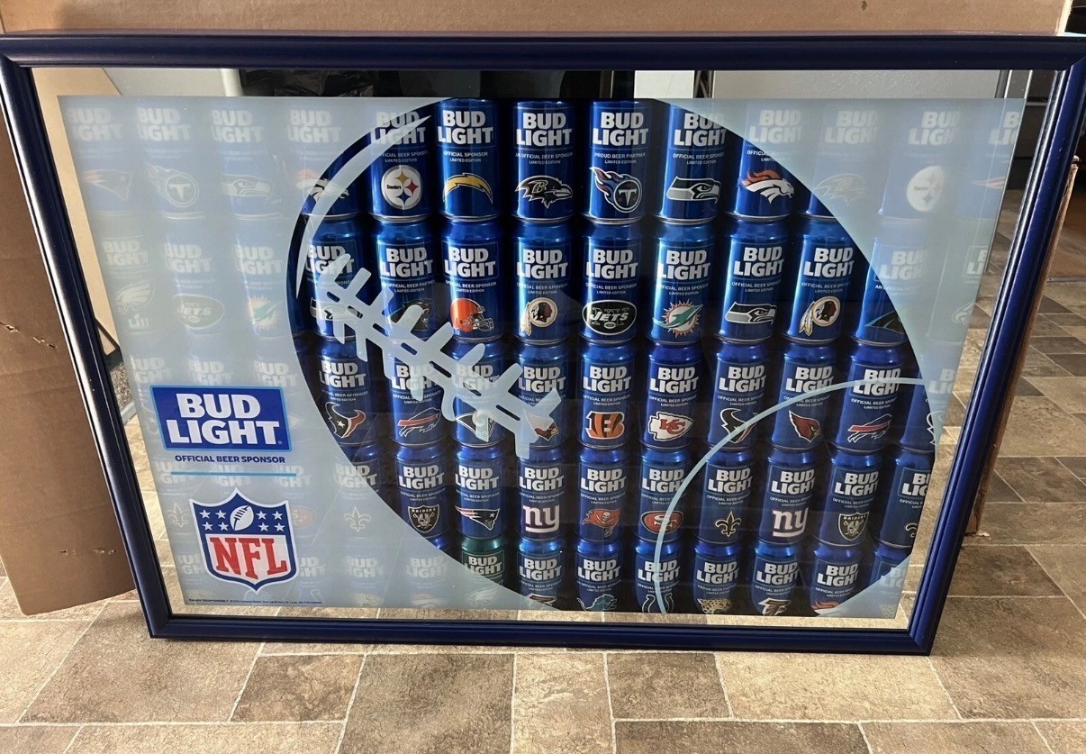 Bud Light Beer Football Cans Sign Seahawks Broncos Chiefs 49ers Bill's Raiders 