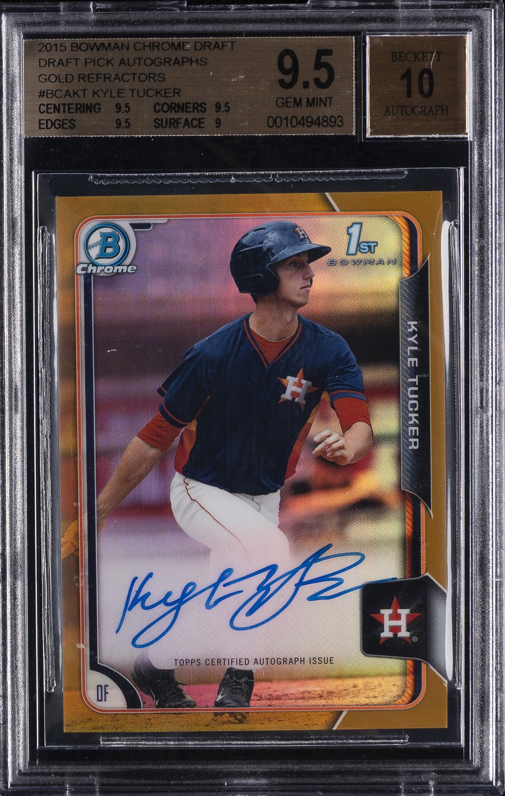 2015 BOWMAN CHROME DRAFT DRAFT PICK AUTOS - GOLD REFRACTORS KYLE TUCKER BGS 9.5