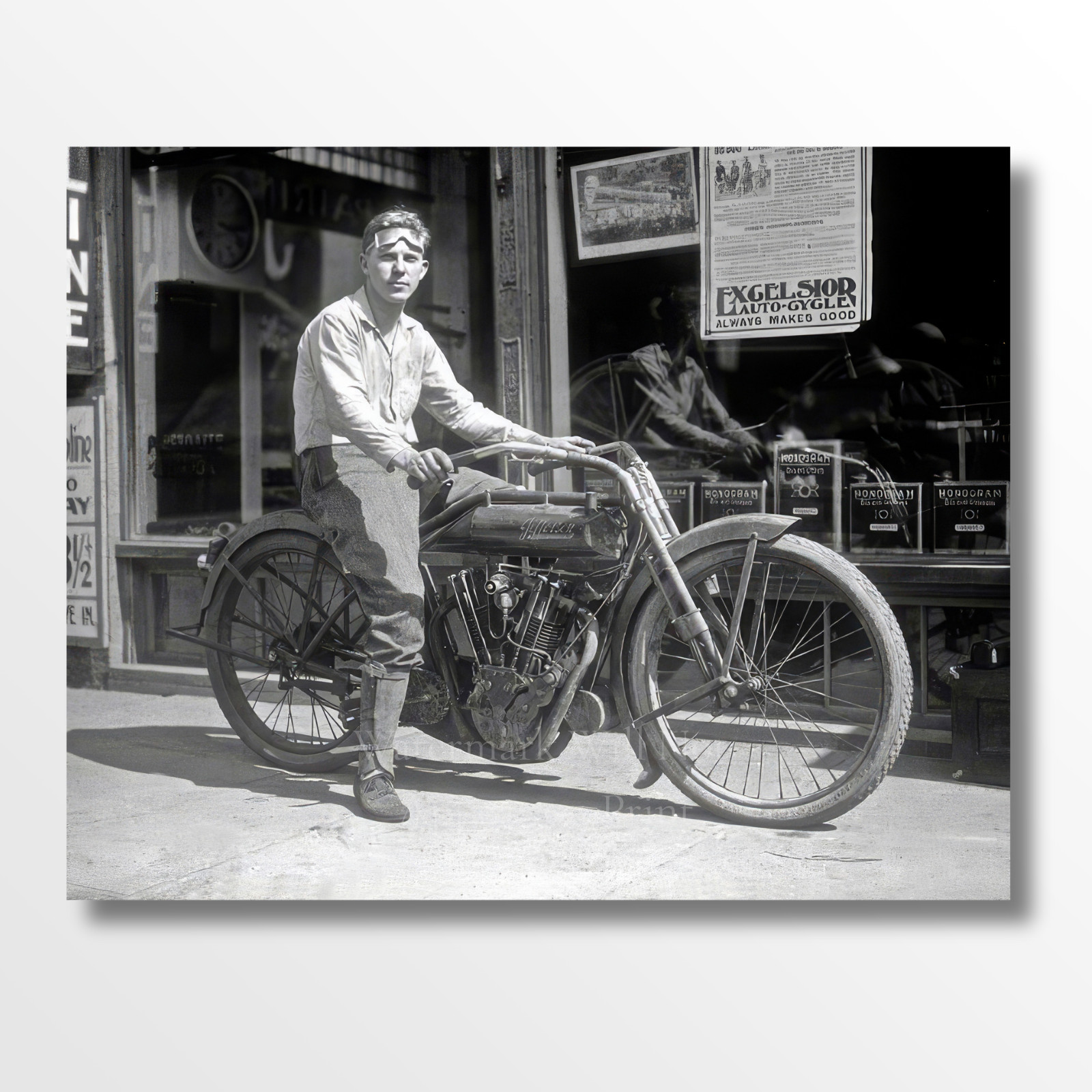 Early 1900s Man Posing On Jefferson Motorcycle Giclee Fine Art Print Early 1900s Man Posing On Jefferson Motorcycle Giclee Fine Art Print