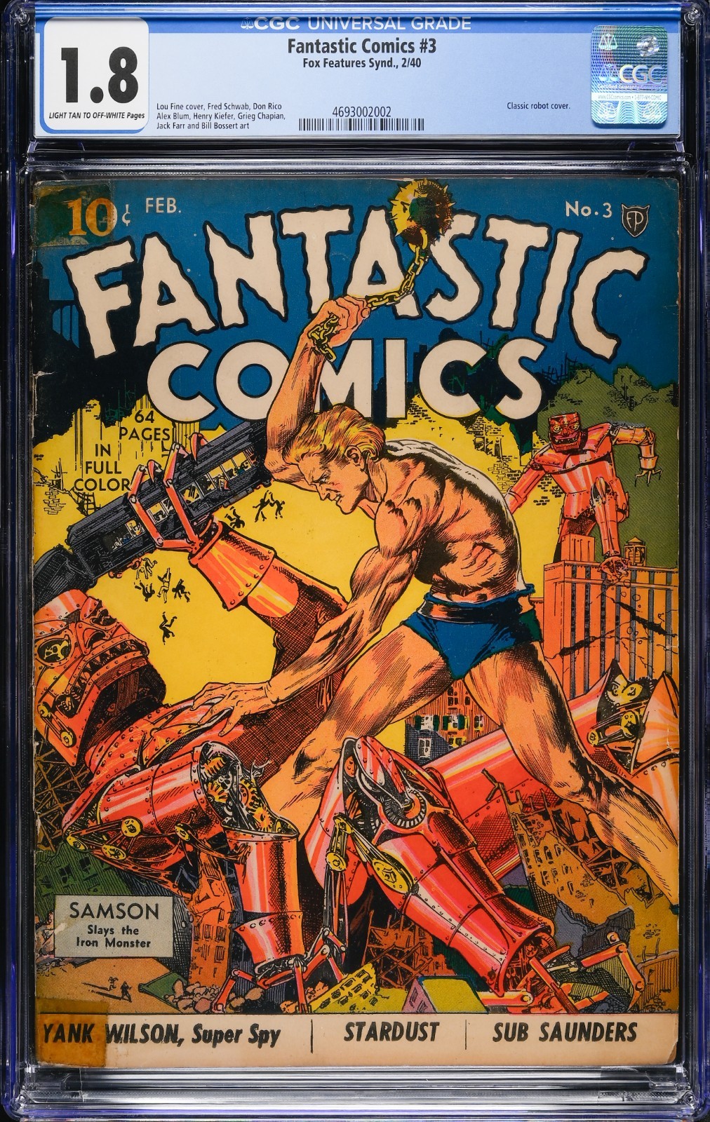 Fantastic Comics #3 Classic Robot Cover RARE Golden Age Fox Comic 1940 CGC 1.8 Fantastic Comics #3 Classic Robot Cover RARE Golden Age Fox Comic 1940 CGC 1.8