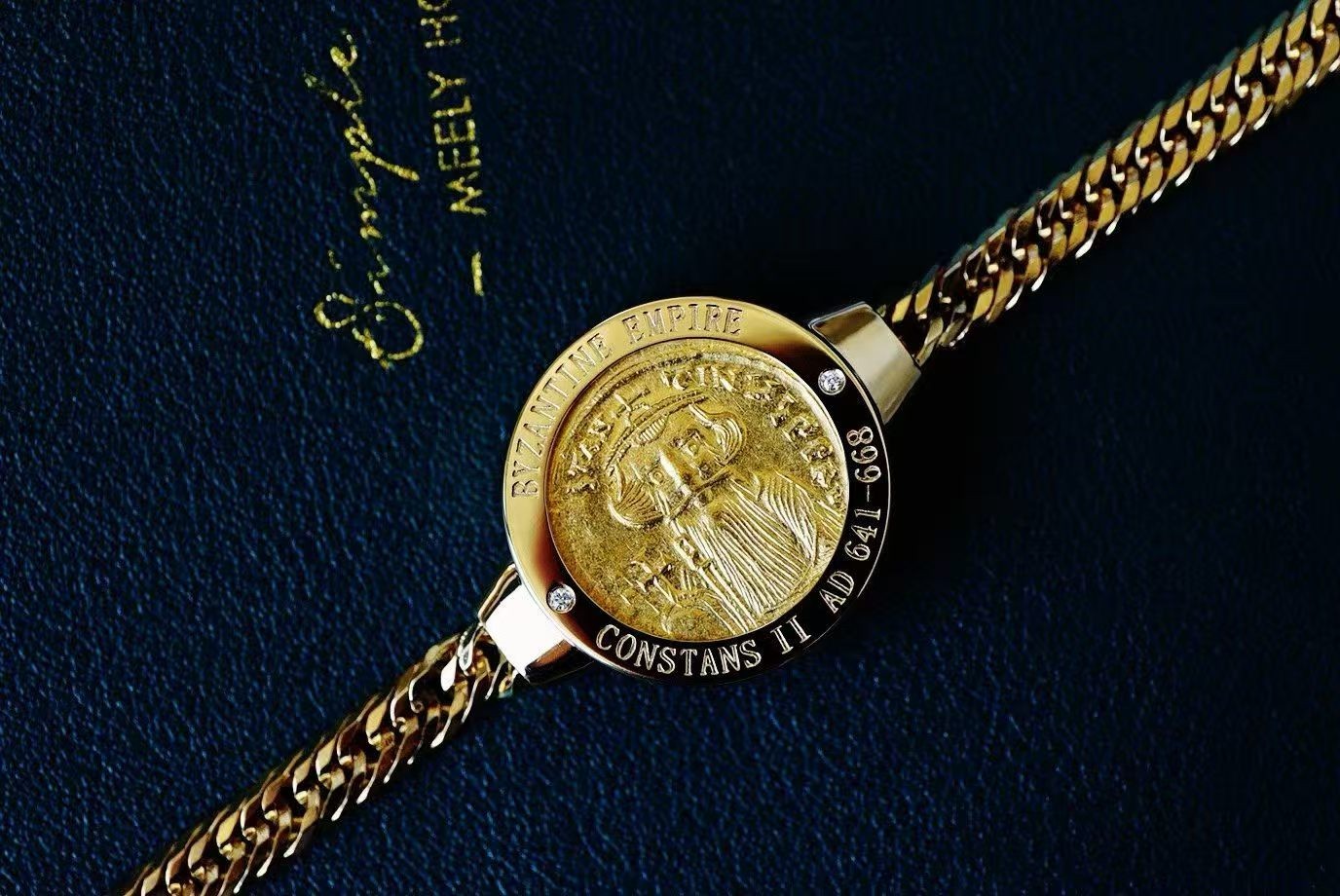 18.9g 18k Gold Inlay Ancient Byzantine Empire gold coins from 1400 years bracele