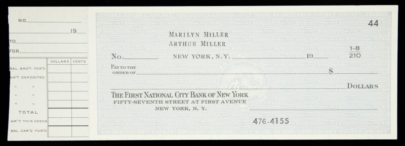 Marilyn Monroe Authentic unused check - Marilyn Miller and Arthur Miller Marilyn Monroe Authentic unused check - Marilyn Miller and Arthur Miller