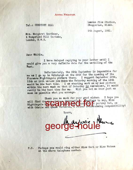 ANNA NEAGLE - LETTER - SIGNED - - FLORENCE NIGHTINGALE - VICTORIA THE GREAT ANNA NEAGLE - LETTER - SIGNED - - FLORENCE NIGHTINGALE - VICTORIA THE GREAT