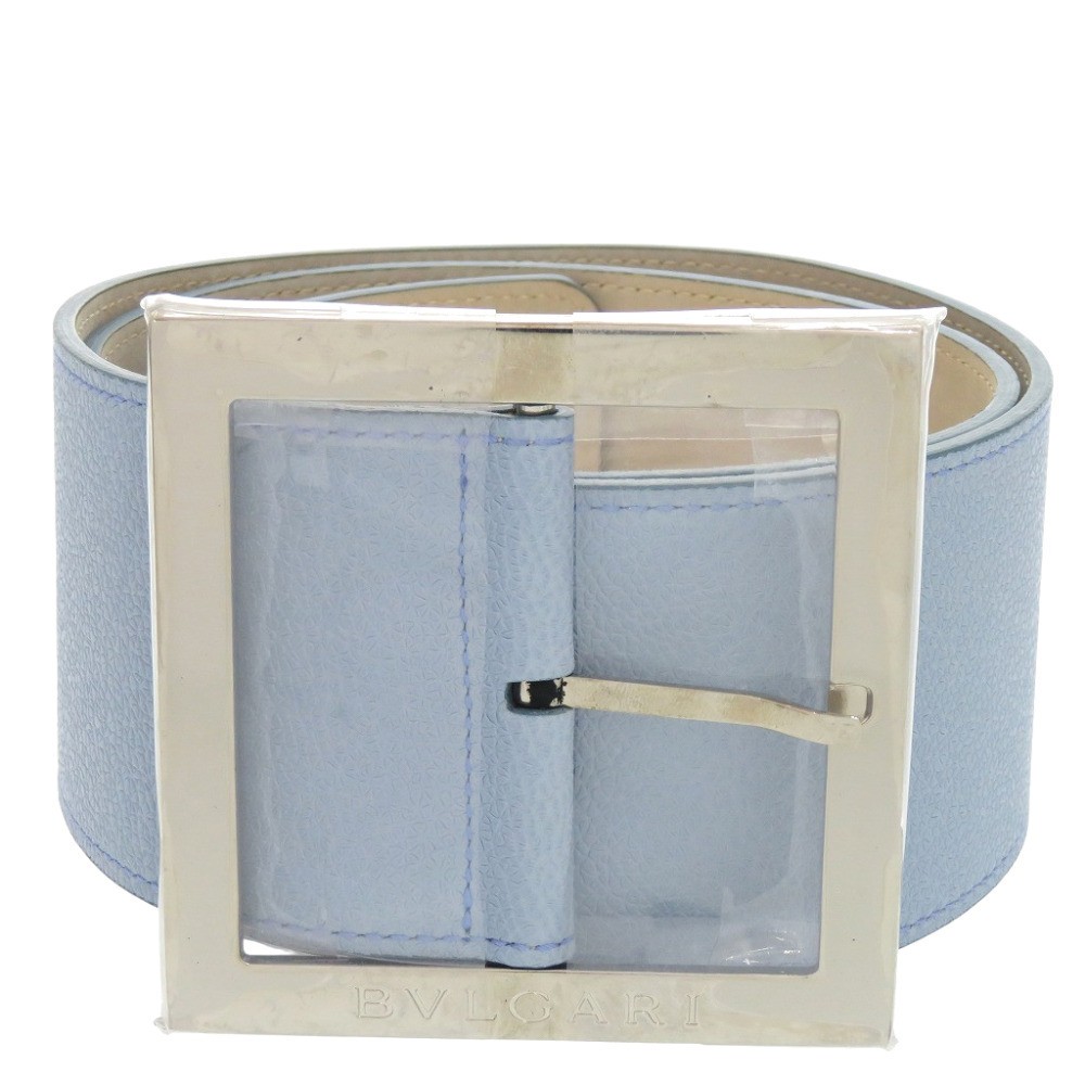 Bulgari Square Buckle Belt, Leather, Light Blue, 0370 BVLGARI