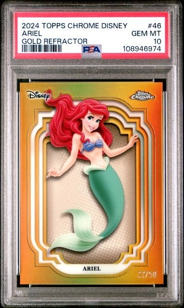 💎 2024 Topps Chrome Disney #46 Ariel Gold Refractor /50 PSA GEM MT 10 Pop 11 💎
