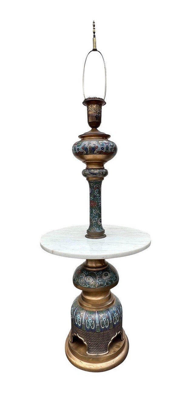 EXTRAORDINARY RARE ANTIQUE BRASS CLOISONNE OR CHAMPLEVE FLOOR LAMP EXTRAORDINARY RARE ANTIQUE BRASS CLOISONNE OR CHAMPLEVE FLOOR LAMP