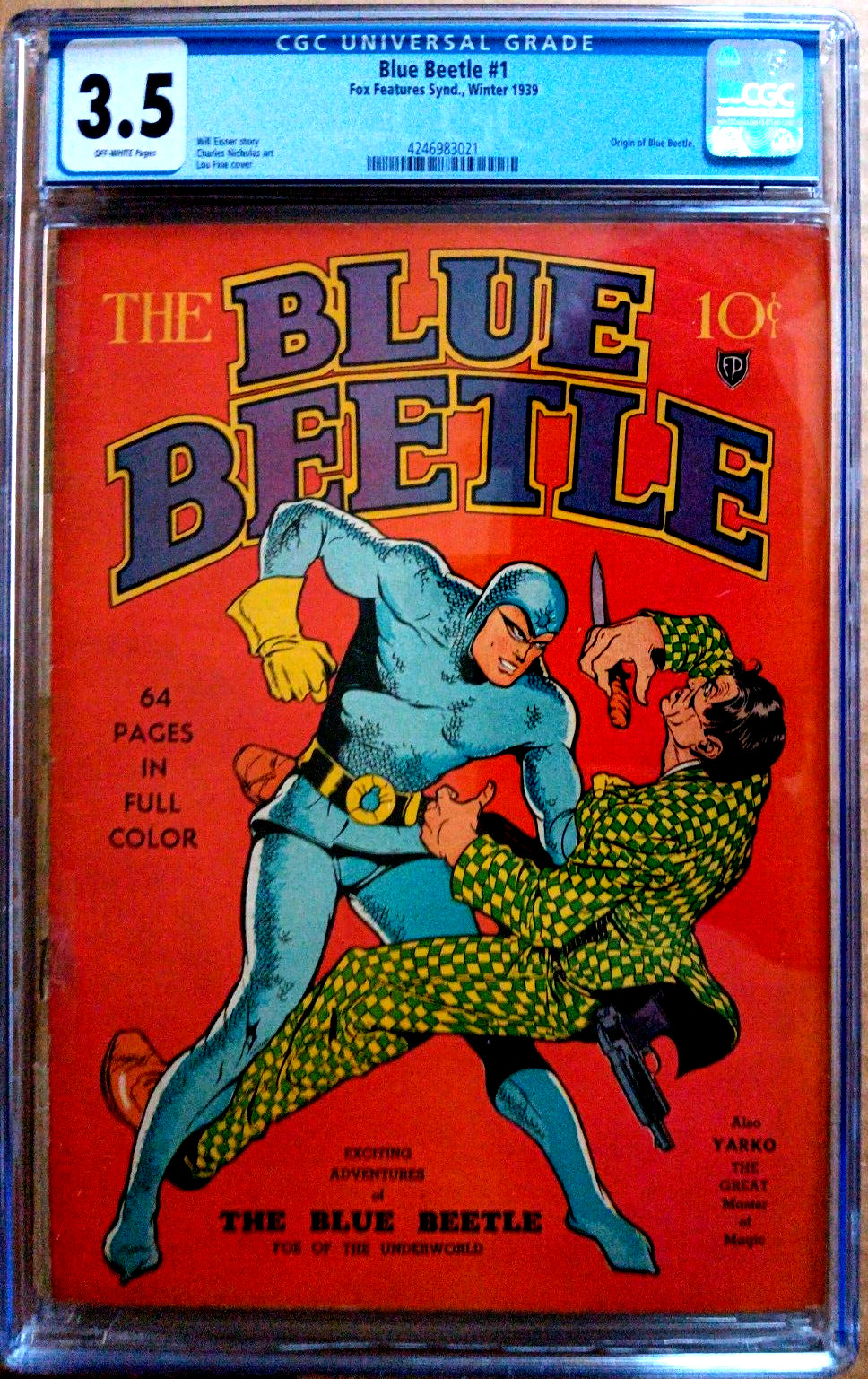 BLUE BEETLE #1 CGC 3.5 OW 1939 rare key ORIGIN, Eisner & LOU FINE, nice color BLUE BEETLE #1 CGC 3.5 OW 1939 rare key ORIGIN, Eisner & LOU FINE, nice color
