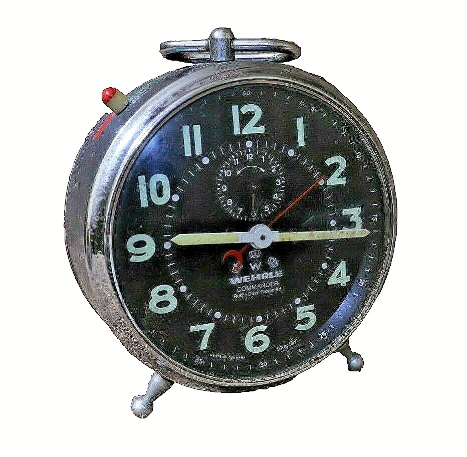 Wehrle Commander German Alarm Clock Large Jewelled Glow in The Dark Wind-Up 50s Wehrle Commander German Alarm Clock Large Jewelled Glow in The Dark Wind-Up 50s