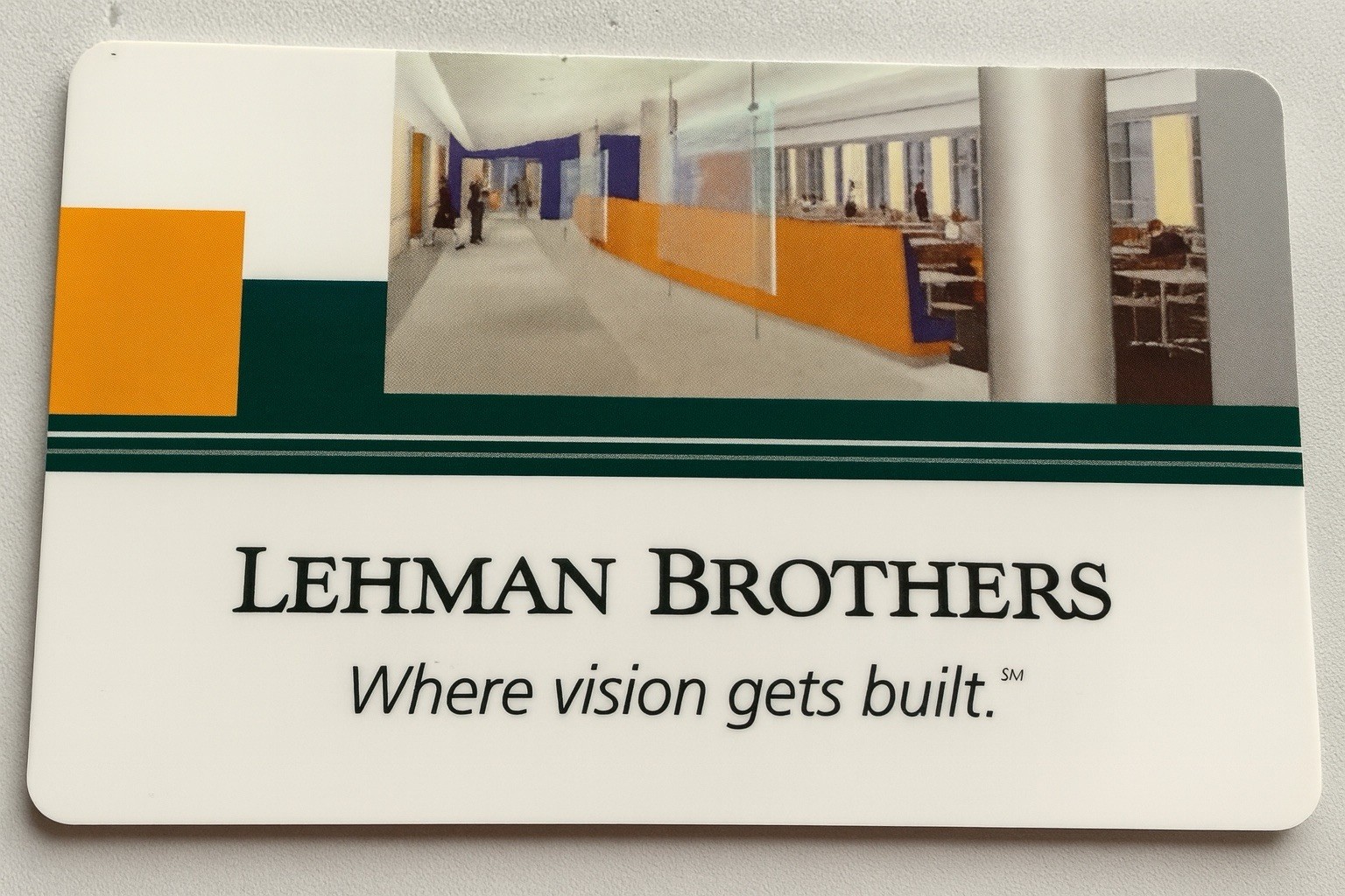 Lehman Brothers Memorabilia Card w/ Image Inside Headquarters Wall St History Lehman Brothers Memorabilia Card w/ Image Inside Headquarters Wall St History