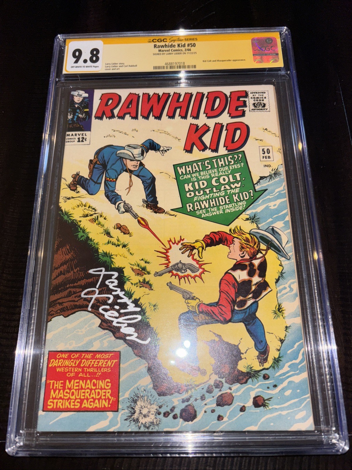 Rawhide Kid 50 Cgc ss 9.8 Ow/w Pgs Larry Lieber 1966 Kid Colt Rawhide Kid 50 Cgc ss 9.8 Ow/w Pgs Larry Lieber 1966 Kid Colt