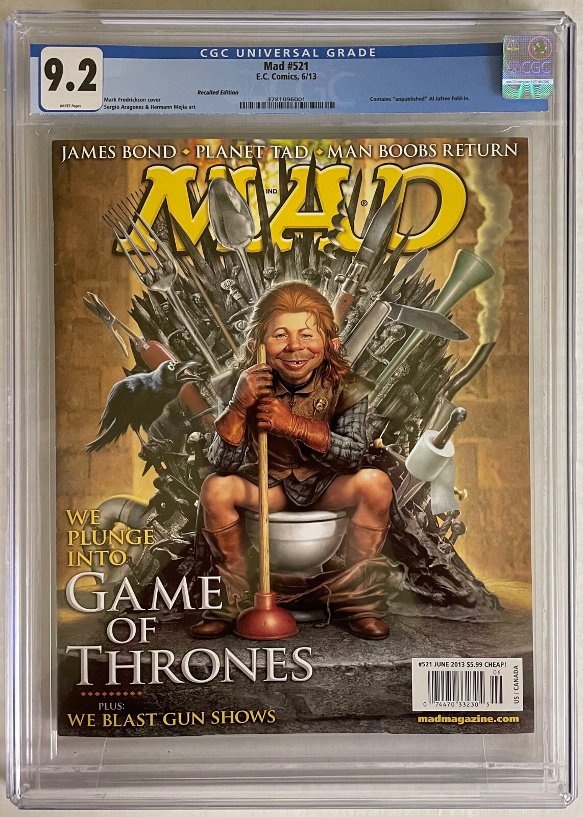 Mad Magazine #521 Rare Unpublished FoldIn ERROR Recalled Edition EC 2013 CGC 9.2 Mad Magazine #521 Rare Unpublished FoldIn ERROR Recalled Edition EC 2013 CGC 9.2