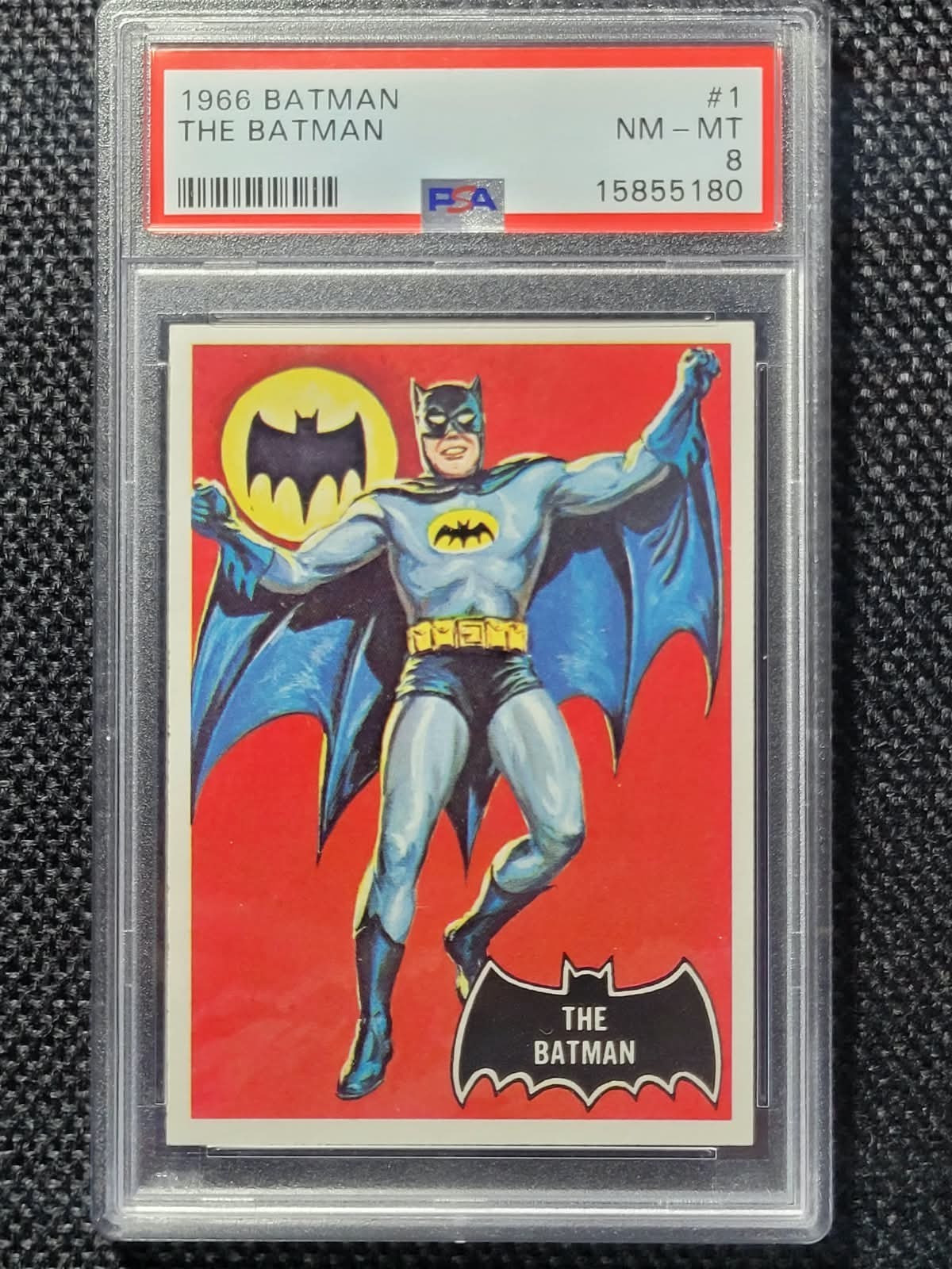 1966 Topps The Batman #1 Rookie PSA 8. RC. New Label/Holder. Robin Joker. 1966 Topps The Batman #1 Rookie PSA 8. RC. New Label/Holder. Robin Joker.