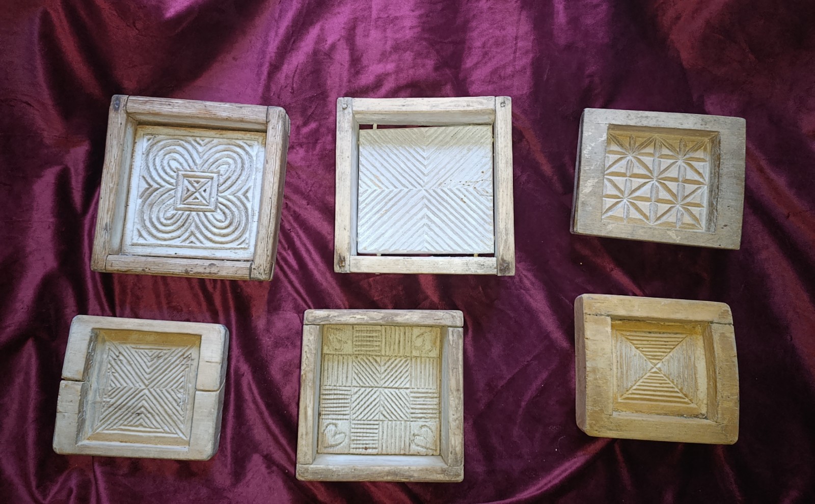 Antique Finnish CHEESE MOLD chevron wood wooden 1800 19th century collection LOT