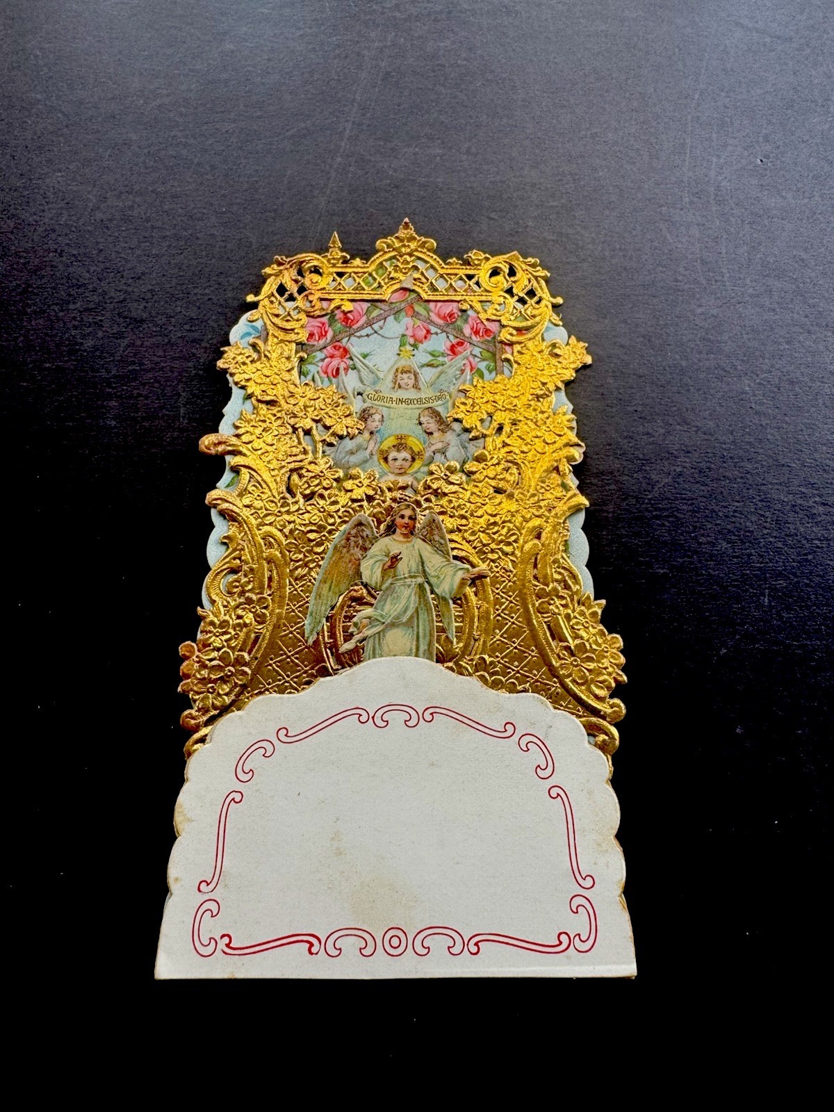 1 VTG 1800’s Xmas Greeting Card Extraordinary Gold Embossed Masterpiece, Foldout