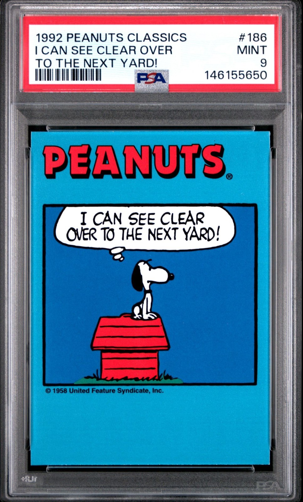 1992 ProSports Peanuts Classics Snoopy Yard RC PSA 9 Mint POP 1 None ^ #186 1992 ProSports Peanuts Classics Snoopy Yard RC PSA 9 Mint POP 1 None ^ #186