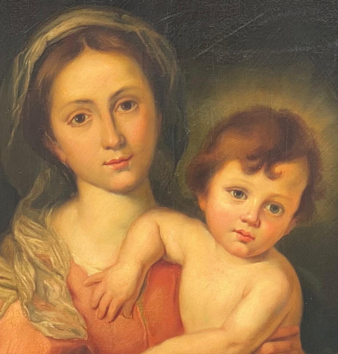 Antique Painting of Madonna Child Jesus after Murillo 6' Tall ARRIVES DEC 2026