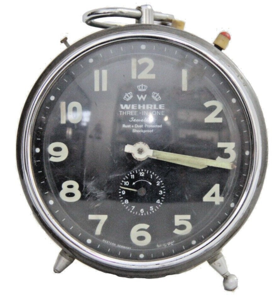 1950s Wehrle Alarm Clock:Extra-Large Vintage West Germany Timepiece Needs Repair