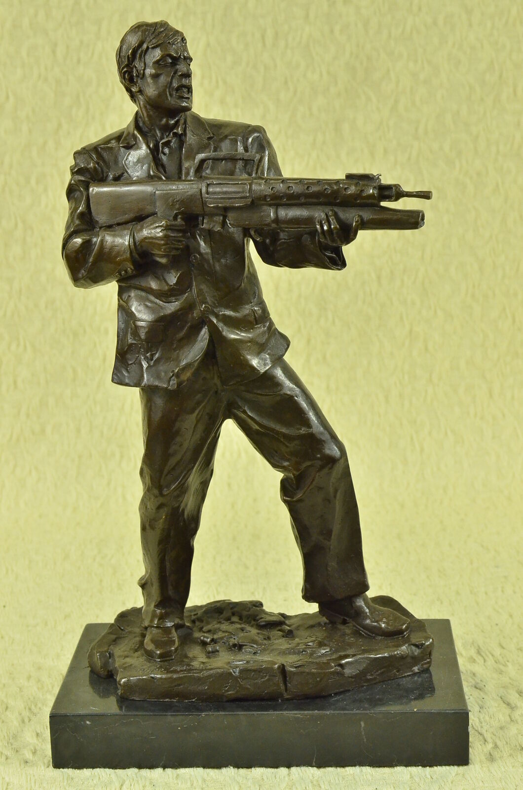 Cool Scar Face Bust Male Man with Gun Bronze Sculpture Home Office Decoration