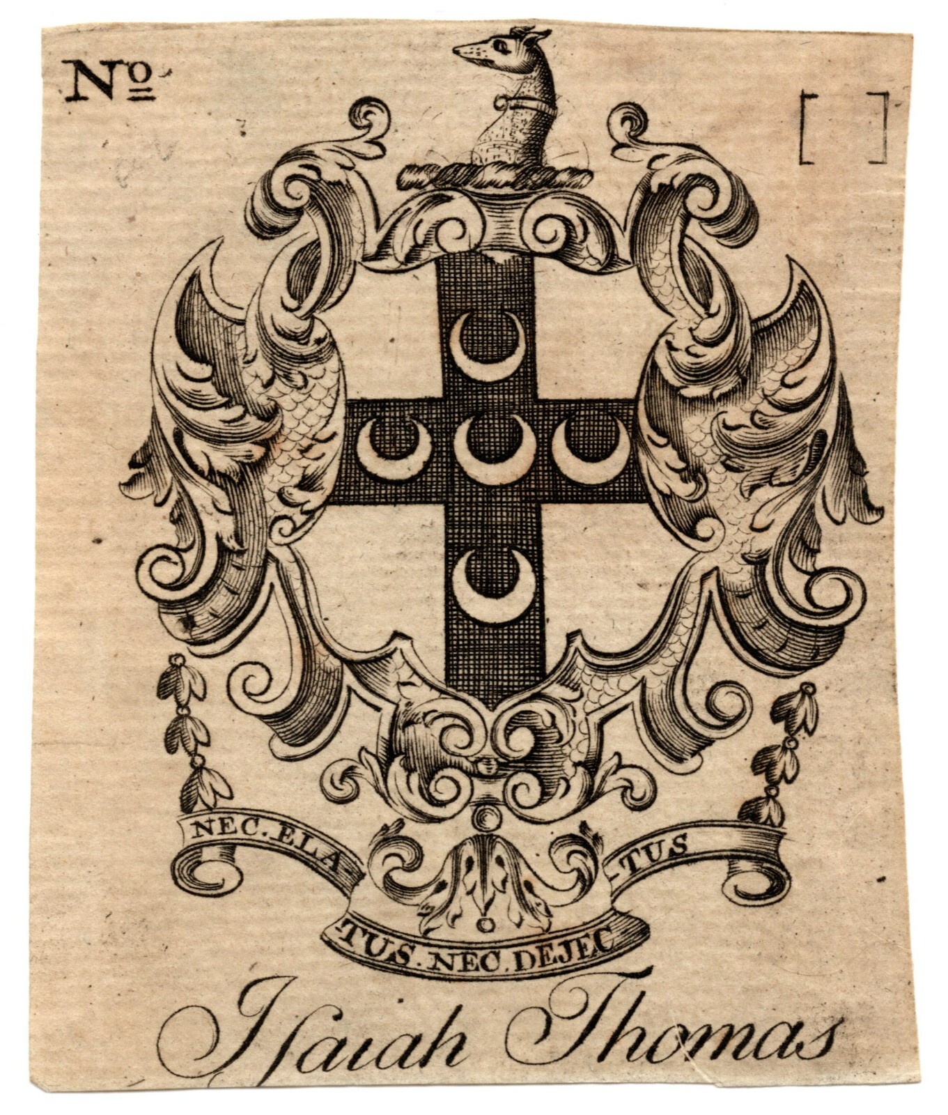 Bookplate Engraved & Printed by Paul Revere in Boston Pre-1800 for Isaiah Thomas