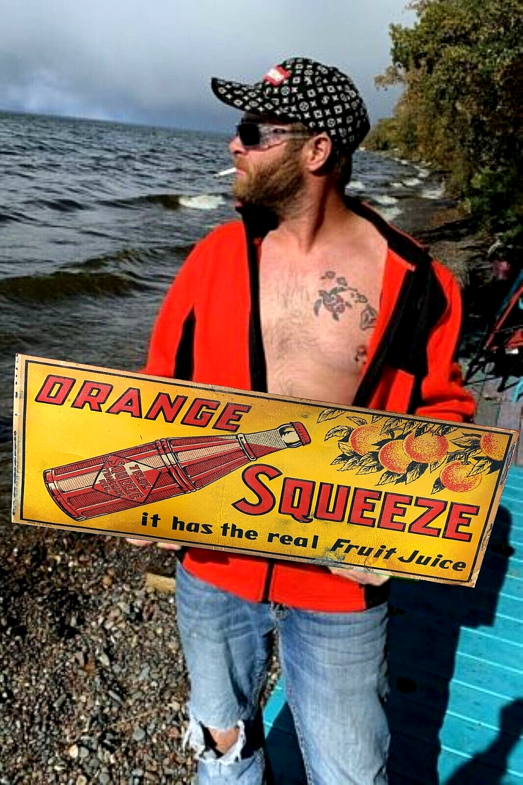 Vintage Metal Orange Squeeze Soda Pop Sign W/ bottle Oranges graphics Gas Oil Vintage Metal Orange Squeeze Soda Pop Sign W/ bottle Oranges graphics Gas Oil